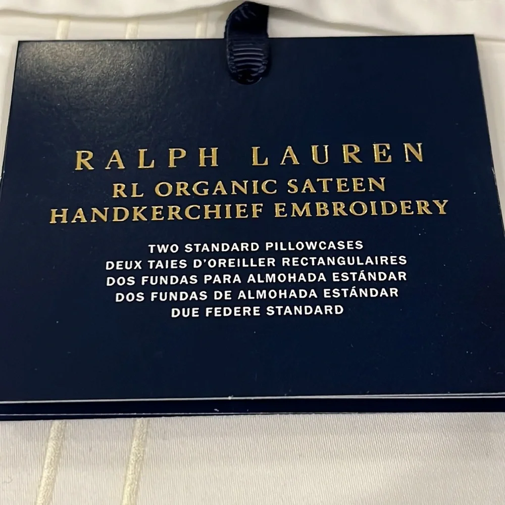 Ralph Lauren RL Organic Sateen Handkerchief Embroidery Standard Pillowcase x 2